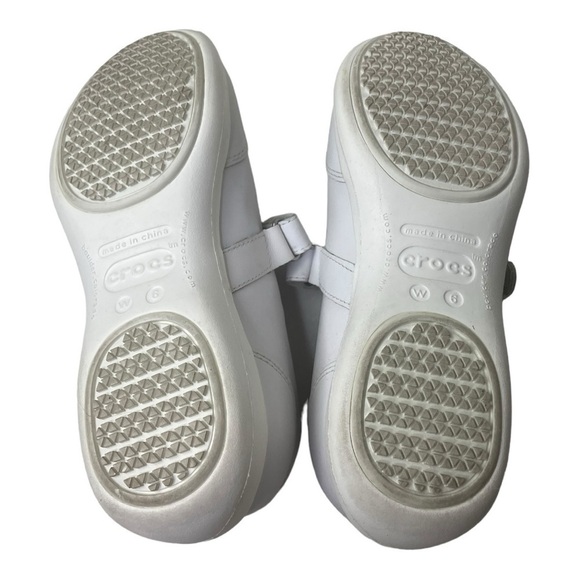 Crocs Women’s Saffron White Leather Mary Jane Shoes - Picture 6 of 9